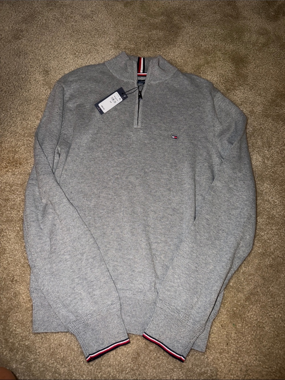 Tommy Hilfiger Light Gray Quarter-Zip Pullover Sweater - Picture 1 of 3